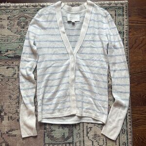Brochu Walker 100% Cashmere Cardigan Grey & Blue Stripe